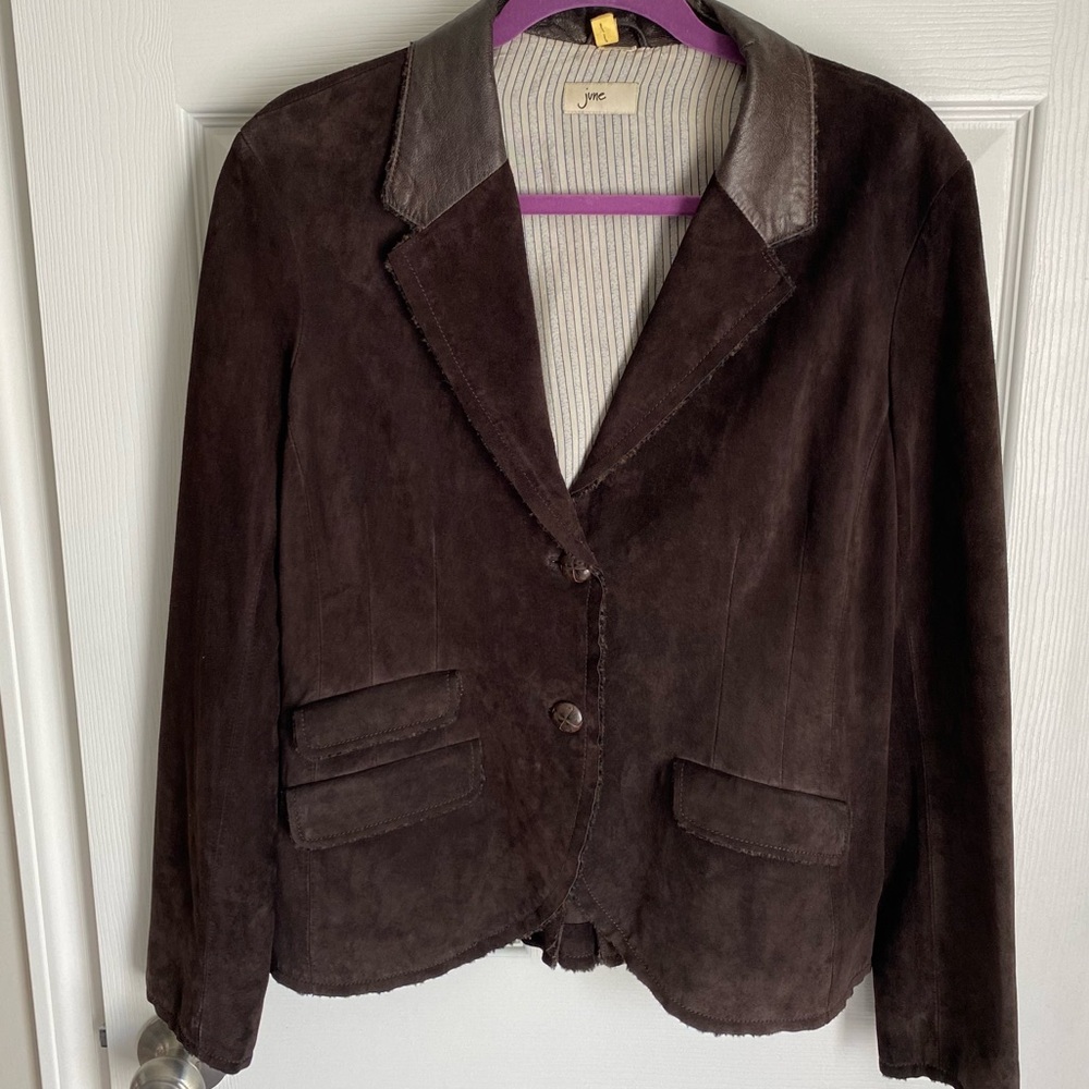 June suede jacket‎ Women’s Brown Size Large, leather trim elbow patches Retro
